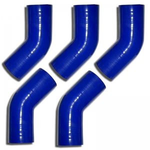 5x Silikonbogen 45° Grad 70mm innendurchmesser blau  L 125mm 4 lagig 5,5mm Wandstär