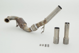 Downpipe 63.5mm for Audi A3 8V, Seat Leon 5F, Skoda Octavia 5E, and Golf 7 1.2, 1.4 TSI Stainless Steel with EC Type Approval.