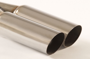 Tailpipe 57 - 2x70mm round sharp-edged beveled stainless steel