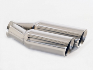 Rear pipe 89 - 2x76 round angled with wide edge on the left Stainless steel
