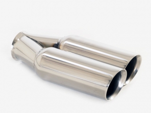 End pipe 90 - 2x76 round angled with wide right edge stainless steel