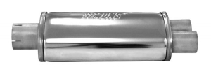 Muffler universal Simons Split ø 63.5mm to 2x 51mm oval 185x115 L 320mm Stainless Steel.