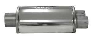 Muffler universally Simons Splitt ø 76mm oval 220x140 L 320mm stainless steel 1x 76mm 2x 63.5mm