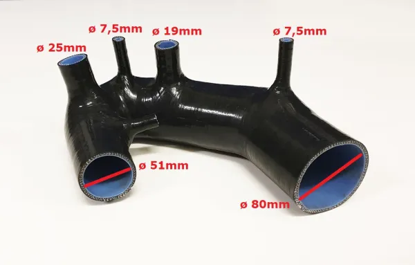 Ansaugschlauch Silikon für Audi A4, A6 B5 B6 Passat 1.8T 150PS-193PS schwarz ø 51mm Turboeinlass ø 80mm LMM-Einlass / OHNE Schellenset