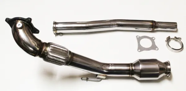 Downpipe TFSI für Golf 5 GTI, Golf 6 GTI, Audi A3, Audi TT 2.0 TFSI mit 200 Zellen Sportkat Euro 4 tauglich 76mm Edelstahl 89mm Rohrbogen 76mm