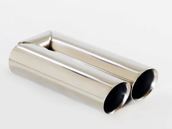 Endrohr 76 - 2x90mm rund schräg breite Kante Edelstahl