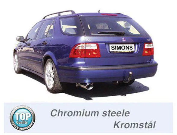 Simons Chromstahl Sportauspuffanlage 90/120 mm Oval für SAAB 9-5 Turbo 2.0/2.3 Limousine/Kombi Für Modelle ohne Öffnung in der Heckschürze