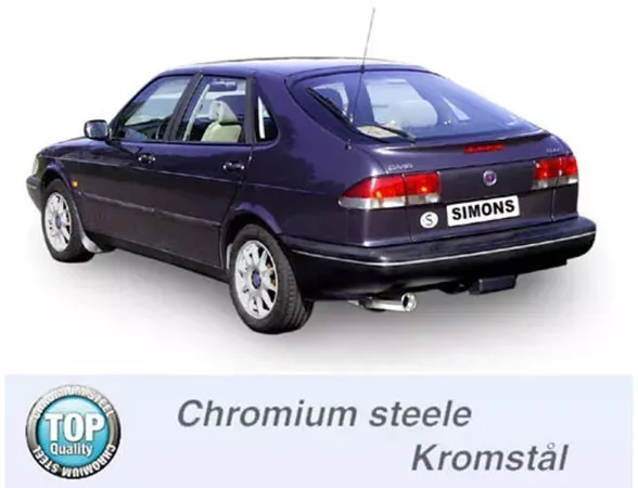 Simons Chromstahl Sportauspuffanlage 90 mm Rund für SAAB 900 2.0T Coupé & Cabrio