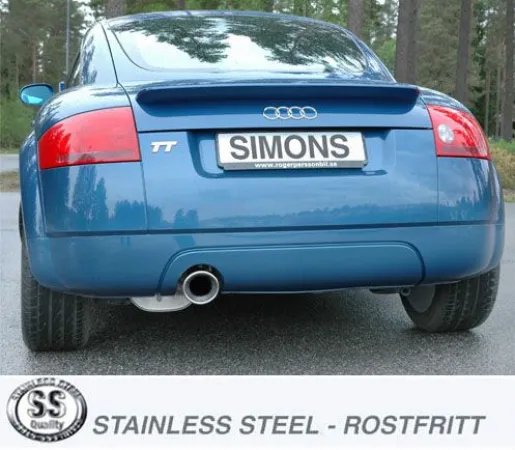 Simons Edelstahl Sportauspuffanlage 1x100 mm für Audi TT 8N 2WD Coupé/Roadster 1.8T EG-Genehmigung