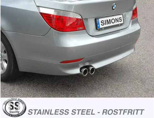 Simons Edelstahl Sportauspuffanlage 2x 80mm Rund für BMW 5er E61 520i, 523i, 525i, 530i Touring