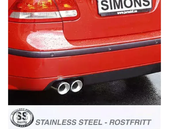 Simons Edelstahl Sportauspuffanlage 2x80 mm Rund für SAAB 9-3 Turbo (61L Tank )