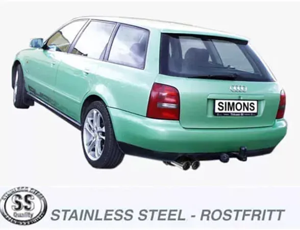 Simons Edelstahl Sportauspuffanlage 2x80 mm für AudiA4 (B5) Quattro Limousine/Avant/Kombi 1.9TDI EG-Genehmigung
