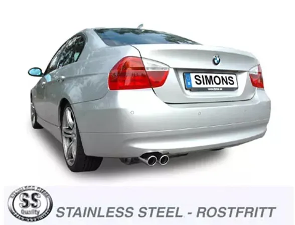 Simons Edelstahl Sportauspuffanlage 2x80 mm für BMW E90 Lci 323i, 325i, 325ix, 330i, 330ix mit EG-Genehmigung (eintragungsfrei)