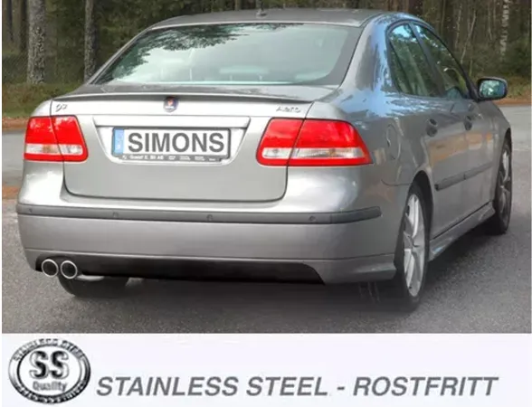 Simons Edelstahl Sportauspuffanlage 2x80 mm Rund für SAAB 9-3 Turbo (58L Tank )