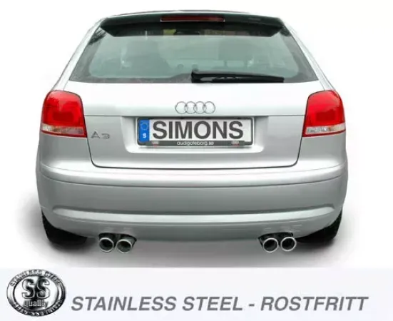 Simons Edelstahl Sportauspuffanlage Duplex L+R 2x80 mm für Audi A3 (8P) 2WD 1.4TFSi/2.0TFSi EG-Genehmigung