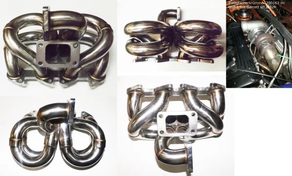 Turbokrümmer für 16v Golf VW Fächerkrümmer Edelstahl T3 Flansch + Audi RS2 WG-Flansch