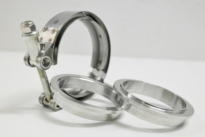 V-band set 70mm made of stainless steel 2 weld-on rings + V-band clamp with centering