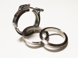 V-Band Set 76mm aus Edelstahl 2 Anschweißringe mit Zentrierung + V-Bandschelle mit Schnellverschluss
