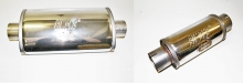 Simons VR6 Turbo 2-Pack Muffler with labeling for registrations.