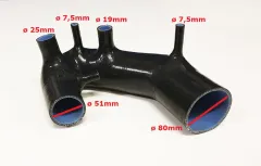 Ansaugschlauch Silikon für Audi A4, A6 B5 B6 Passat 1.8T 150PS-193PS schwarz ø 51mm Turboeinlass ø 80mm LMM-Einlass / MIT Schellenset